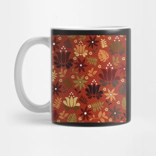 orange and yellow flowers on rust red Mug